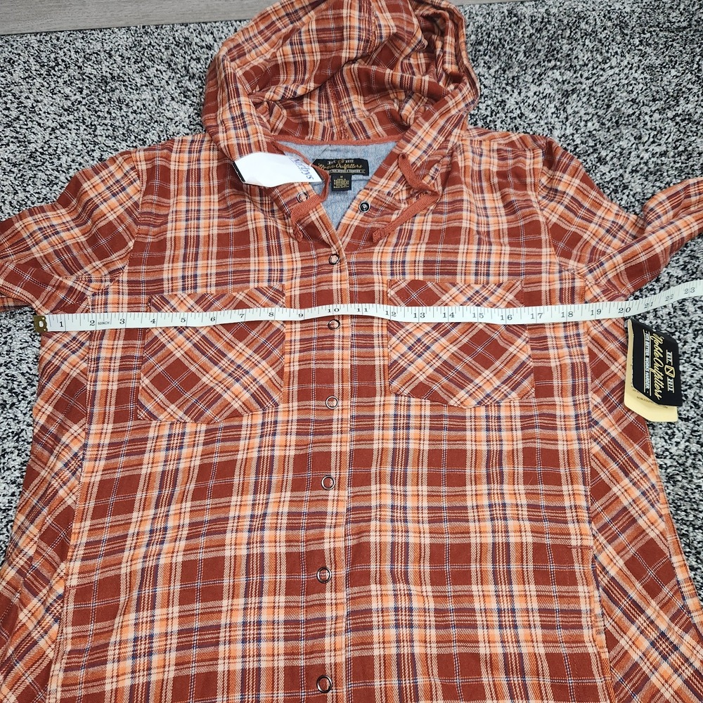 Noble Outfitters Hoodie Flannel Shirt Women M Brick Red Plaid Long Sleeve Snap - Picture 5 of 7